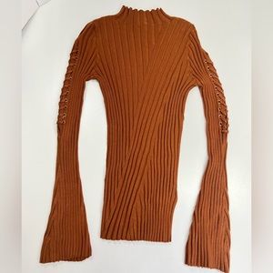 Boston Proper Golden Brown Ribbed Knit Mock Neck Lightweight Sweater NEW Size S